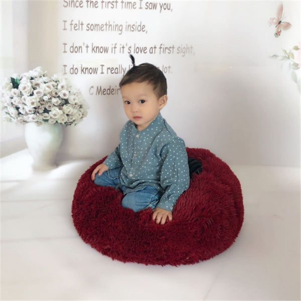 Calming Plush Dog & Cat Bed – Round Fluffy Anti-Slip Pet Bed