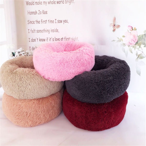 Calming Plush Dog & Cat Bed – Round Fluffy Anti-Slip Pet Bed