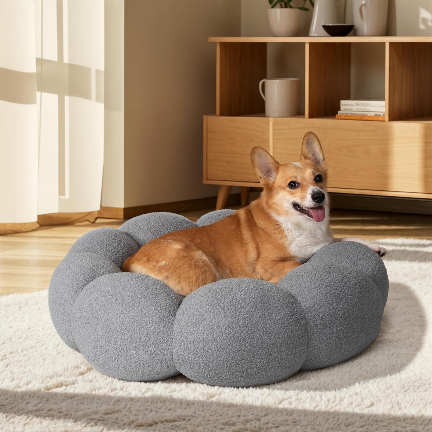 Fluffy Calming Cat & Dog Bed – Plush Donut Cuddler Washable
