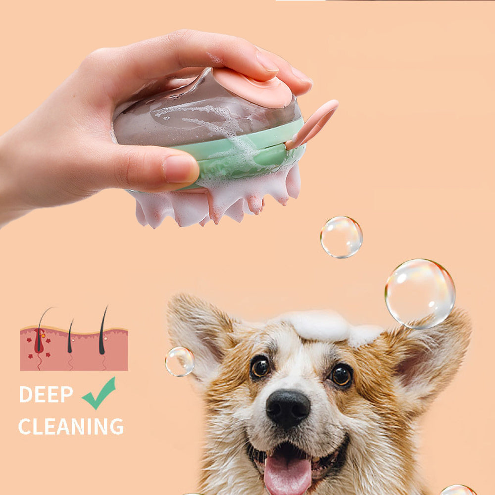 2-in-1 Pet Bath Brush with Shampoo Dispenser – Dog & Cat Grooming