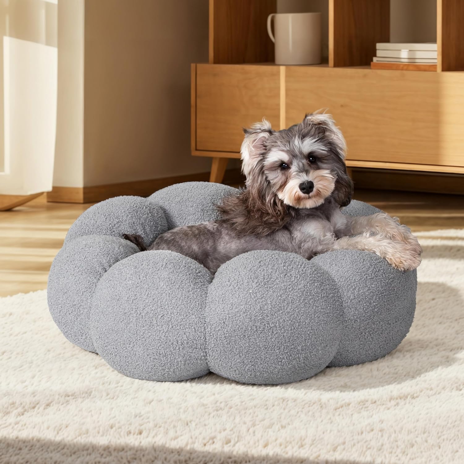 Fluffy Calming Cat & Dog Bed – Plush Donut Cuddler Washable