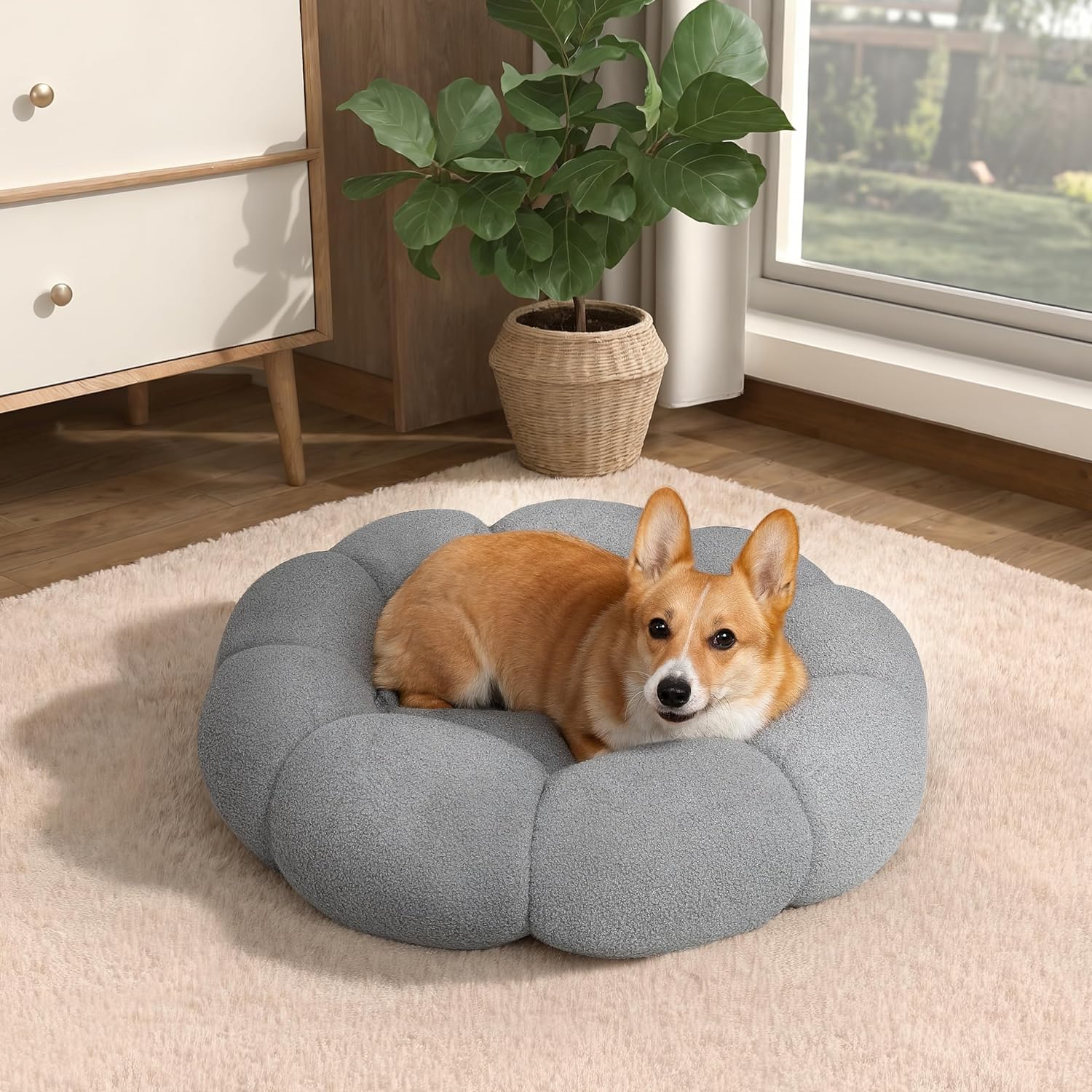 Fluffy Calming Cat & Dog Bed – Plush Donut Cuddler Washable
